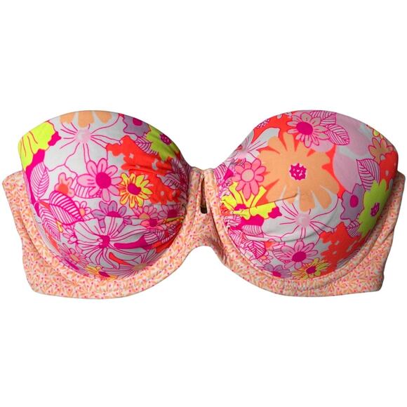 Victoria's Secret Pink Floral Pushup Strapless Bikini Top 34C EUC - Picture 1 of 5